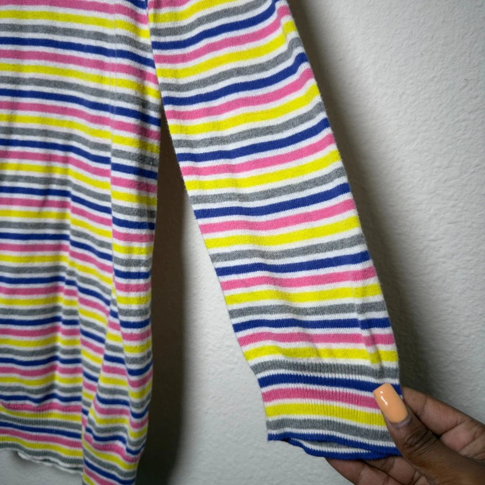 J. Crew Women 100% Cotton Sweater Medium Multi Color Stripe Preppy Kidcore‎